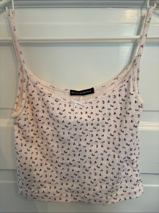 Brandy Melville Tops - Brandy Melville Light Purple Floral Ribbed Cami